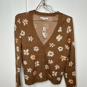 American Eagle brown with flowers button up cardigan in size S